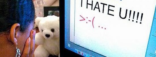 Post: Being harassed online? A computer with the message "I hate you" on the screen